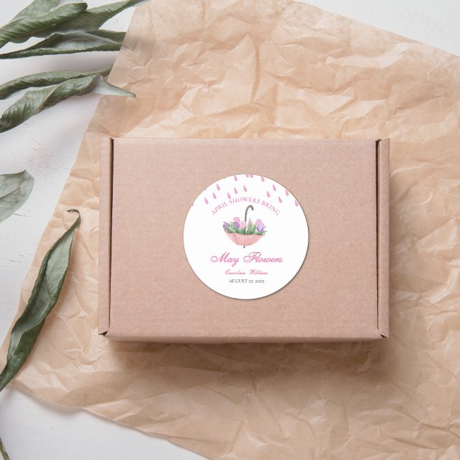 Adesivo Redondo Chás rosa de abril trazem Chá de fraldas mais rápi (Criador carregado)