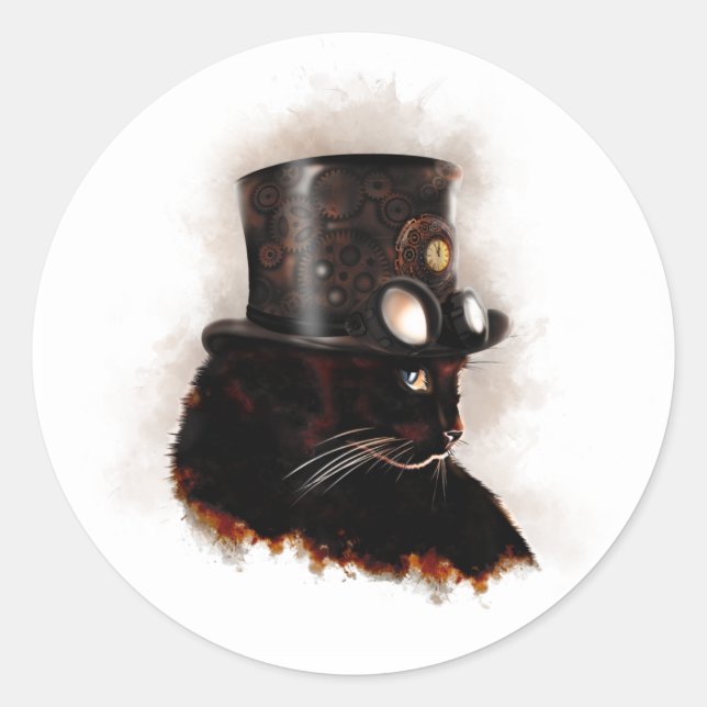 Adesivo Redondo Chat steampunk (Frente)