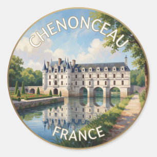 Adesivo Redondo Château De Chenonceau França Castelo Rio viagem