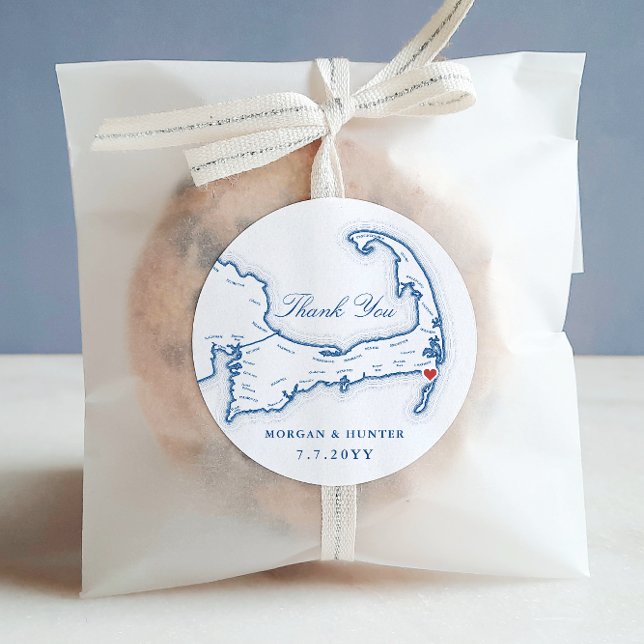 Adesivo Redondo Chatham Bares Em Cape Cod Obrigado Favor De Casame (Chatham Bars Inn Thank You wedding favor sticker label in elegant navy blue from Coastal Map Designs)