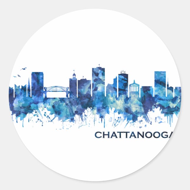 Adesivo Redondo Chattanooga Tennessee Skyline Blue (Frente)
