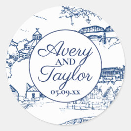 Adesivo Redondo Chattanooga Toile Azul Marinho e Branco Chá de Noi