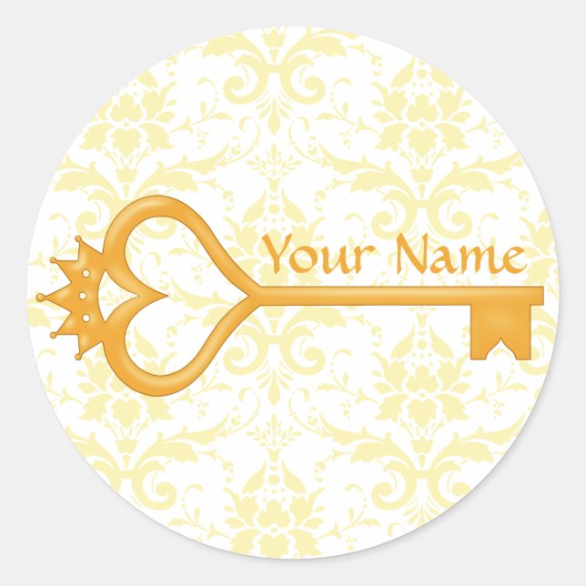 Adesivo Redondo Chave Dourada Coração Coroa (Frente)