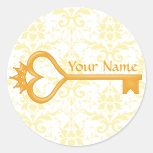 Adesivo Redondo Chave Dourado do coração da coroa