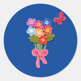 Adesivo Redondo Chaveiro Buquê Impressão de de Flor Crochet