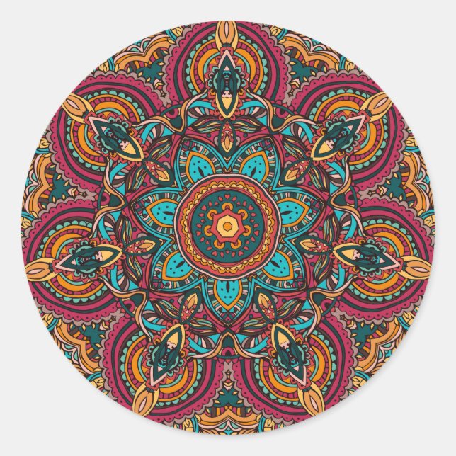 Adesivo Redondo Chaveiro de Botão Básico Trippy Mandala 2,25" (Frente)