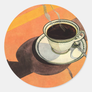 Adesivo Redondo Chávena de café do vintage, pires, colher,