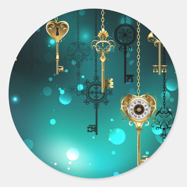 Adesivo Redondo Chaves de Esqueleto Anticas em Fundo Verde (Frente)