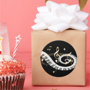 Adesivo Redondo Chaves de Piano e Notas de Música de Ouro