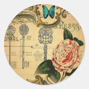 Adesivo Redondo Chaves parisienses Vintage Camellia Botânica Franc