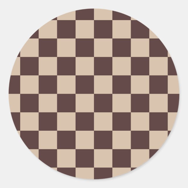 Adesivo Redondo Checkerboard de café castanho (Frente)