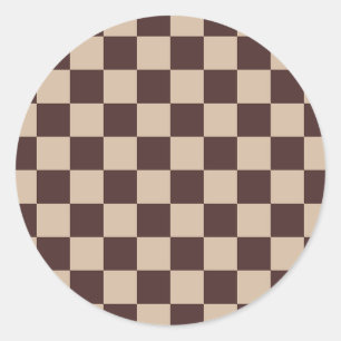 Adesivo Redondo Checkerboard de café castanho