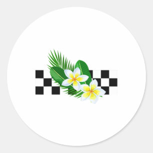 Adesivo Redondo Checkerboard de Plumeria Tropical Hawaiana Frangip
