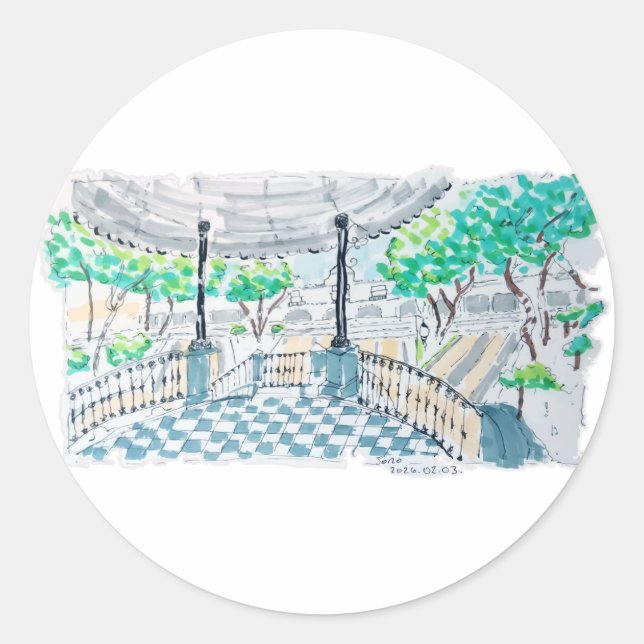 Adesivo Redondo Checkerboard Kiosk Park View (Frente)