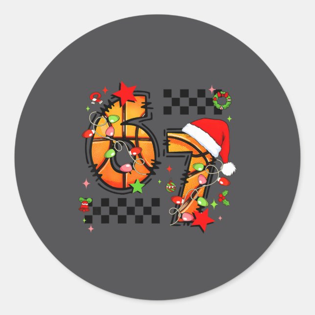 Adesivo Redondo Checkered 67 Basketball Santa Hat Christmas Six Se (Frente)