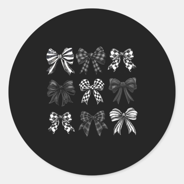 Adesivo Redondo Checkered Bow Coquette Funny Gift Tee Women, Men  (Frente)