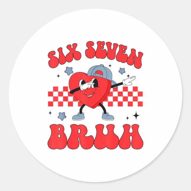 Adesivo Redondo Checkered Six Seven Bruh Hearts 67 Valentines Day  (Frente)