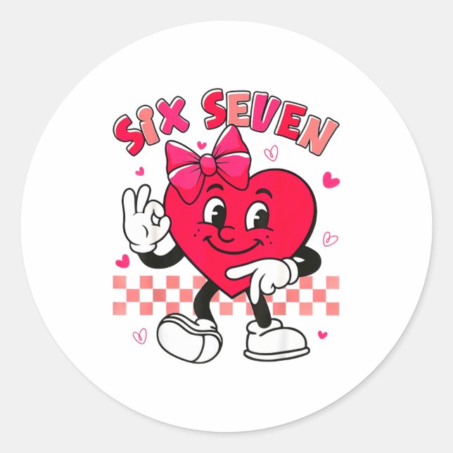 Adesivo Redondo Checkered Six Seven Cool Hearts 67 Valentines Day  (Frente)