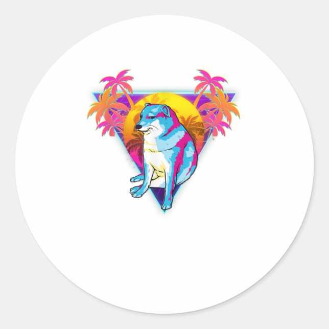 Adesivo Redondo Cheems Dog Funny Shiba Inu Dank Meme 80s Retro (Frente)