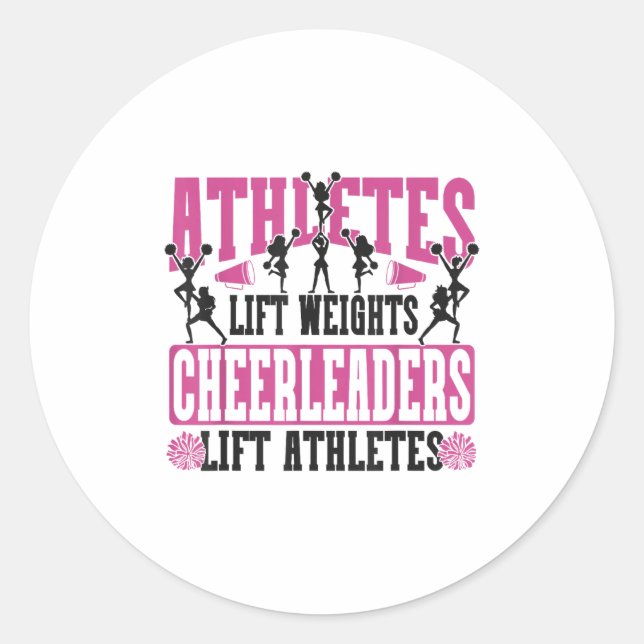 Adesivo Redondo Cheer Cheerleading Athletes Lift Weights Cheerlead (Frente)