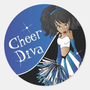 Adesivo Redondo Cheer Diva Girl Cheerleader em azul