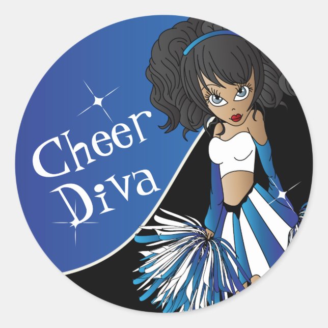 Adesivo Redondo Cheer Diva Girl Cheerleader em azul (Frente)