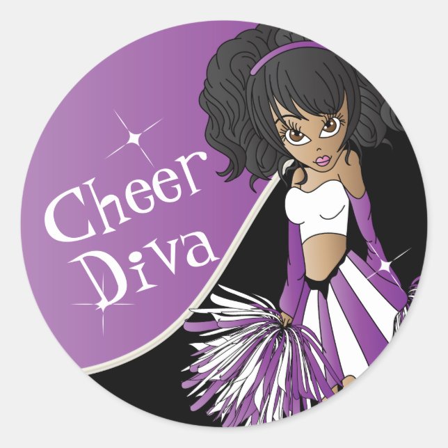 Adesivo Redondo Cheer Diva Girl Cheerleader em roxo (Frente)