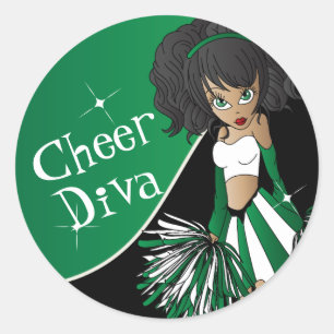 Adesivo Redondo Cheer Diva Girl 📣 Cheerleader em verde