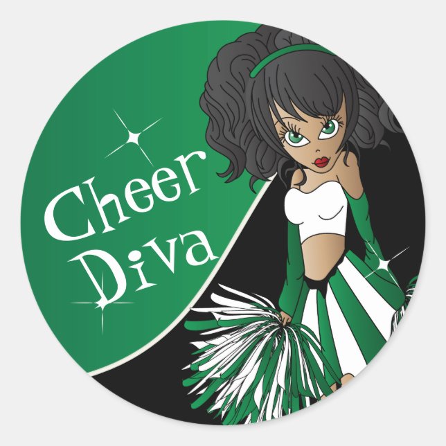 Adesivo Redondo Cheer Diva Girl 📣 Cheerleader em verde (Frente)