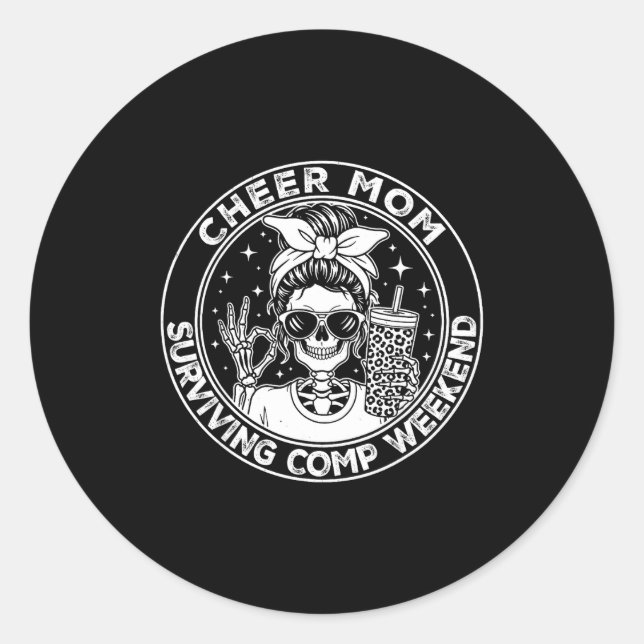 Adesivo Redondo Cheer Mom Surviving Comp Weekend Funny Cheerleadin (Frente)