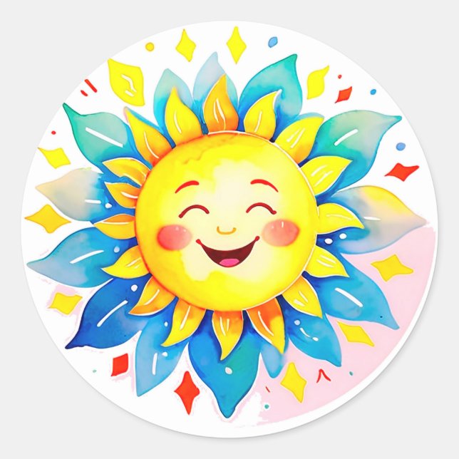 Adesivo Redondo Cheerful Sun Cartoon With Smiling Face (Frente)