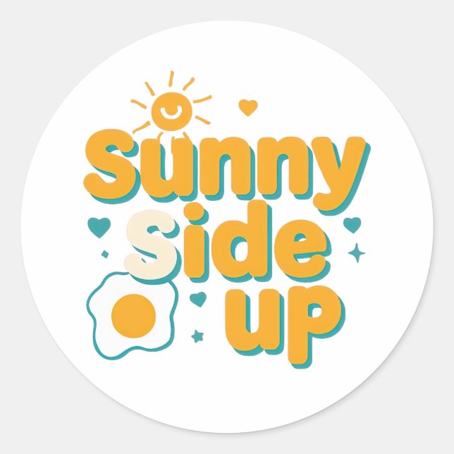 Adesivo Redondo Cheerful "Sunny Side Up" with Egg and Sun (Frente)