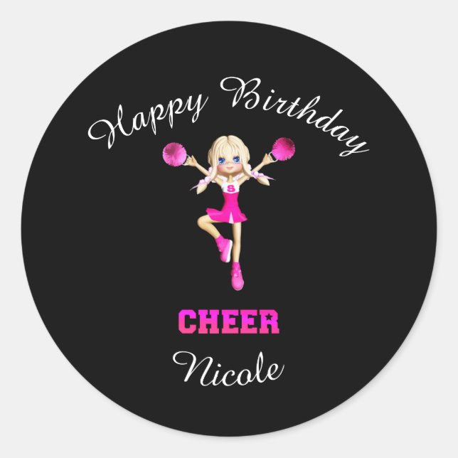 Adesivo Redondo Cheerhead "Happy Birthday" personalizado (Frente)