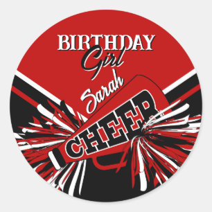 Adesivo Redondo Cheerleader em vermelho, preto e branco