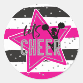 Adesivo Redondo Cheerleading Rosa Prata Preto Cheer Aniversário