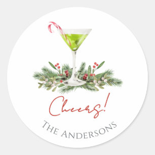 Adesivo Redondo Cheers Martini e Candy Cane Mistletoe Coquetel
