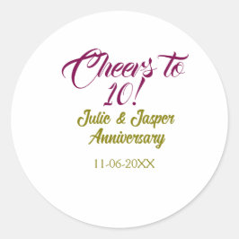 Adesivo Redondo Cheers to 10th wedding anniversary mauve golden na