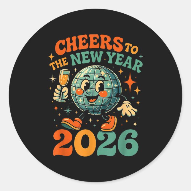 Adesivo Redondo Cheers To The New Year 2026 Retro Disco Gift  (Frente)