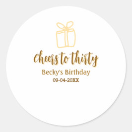 Adesivo Redondo Cheers to thirty yellow brown birthday pastel gift
