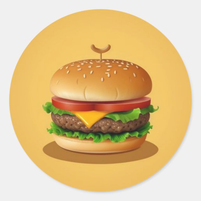 Adesivo Redondo Cheeseburger com Fundo Amarelo (Frente)