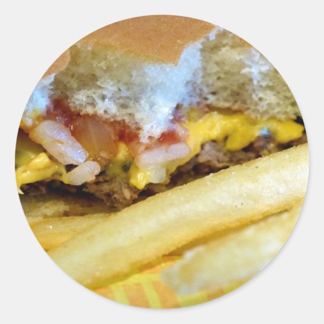 Adesivo Redondo Cheeseburger e Fries (Frente)