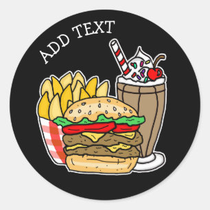 Adesivo Redondo Cheeseburger, Milkshake e Fries 