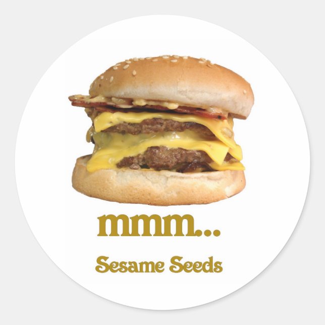 Adesivo Redondo cheeseburger..sementes de sésamo (Frente)