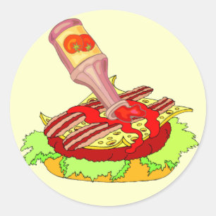 Adesivo Redondo Cheeseburger suíço do bacon com ketchup