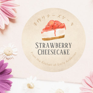 Adesivo Redondo Cheesecake de Morango Caseiro Kraft Paper Rústico