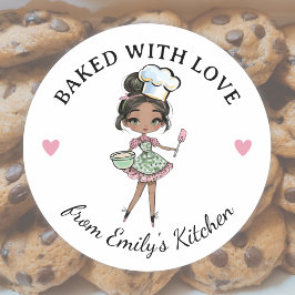 Adesivo Redondo Chef Confeiteira Menina Preta