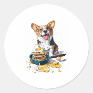 Adesivo Redondo Chef Corgi - Cão Cozinhar engraçado