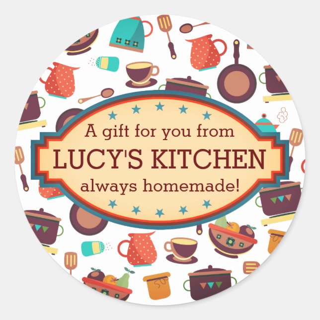 Adesivo Redondo Chef de cozinha pote panela utensílios cozinhar ca (Frente)