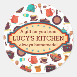 Adesivo Redondo Chef de cozinha pote panela utensílios cozinhar ca