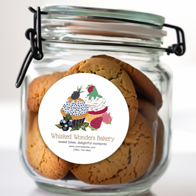 Adesivo Redondo Chef de cupcake (Cupcake Bakery Chef Classic Round Sticker)